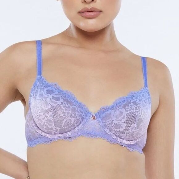 Savage X Fenty Periwinkle Purple Unlined Floral Lace Bra 34DD - Picture 1 of 6